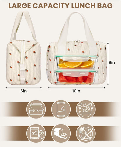 HowFly Lunch Bag Women Lunch Box for Women Cute Corduroy Insulated Lunch Bag Adult Large Cooler Lunch Tote Bags for Work Picnic Beach, Blue