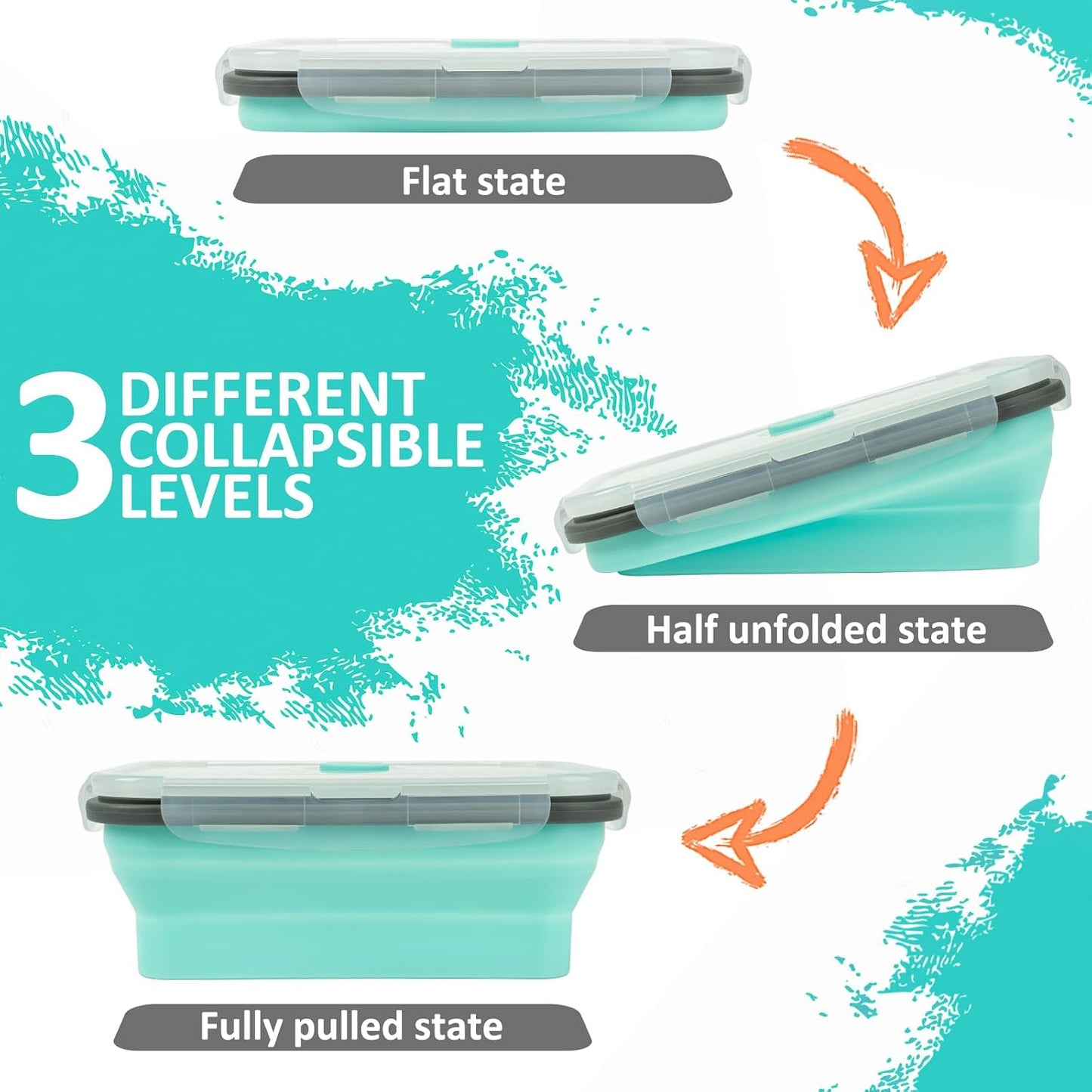 Collapsible Silicone Food Storage Containers Set with Lid & Air Vent,Foldable Lunch Containers(4PCS,Blue,27oz)