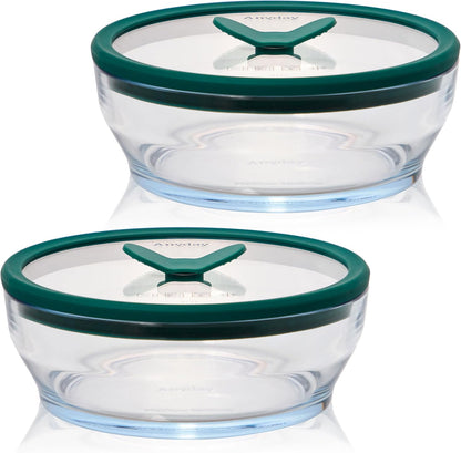 Anyday 4-Cup Glass Microwave Steamer & Food Storage (Clear Black Sesame)