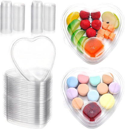 30 Set Heart Fruit Tray with Lid 7. 5 Inch Disposable Veggie Appetizer Tray with 2 oz Clear Plastic Dip Cup for Serving Party Dessert Cups Food Dip Platter Container for Veggie Snack Party