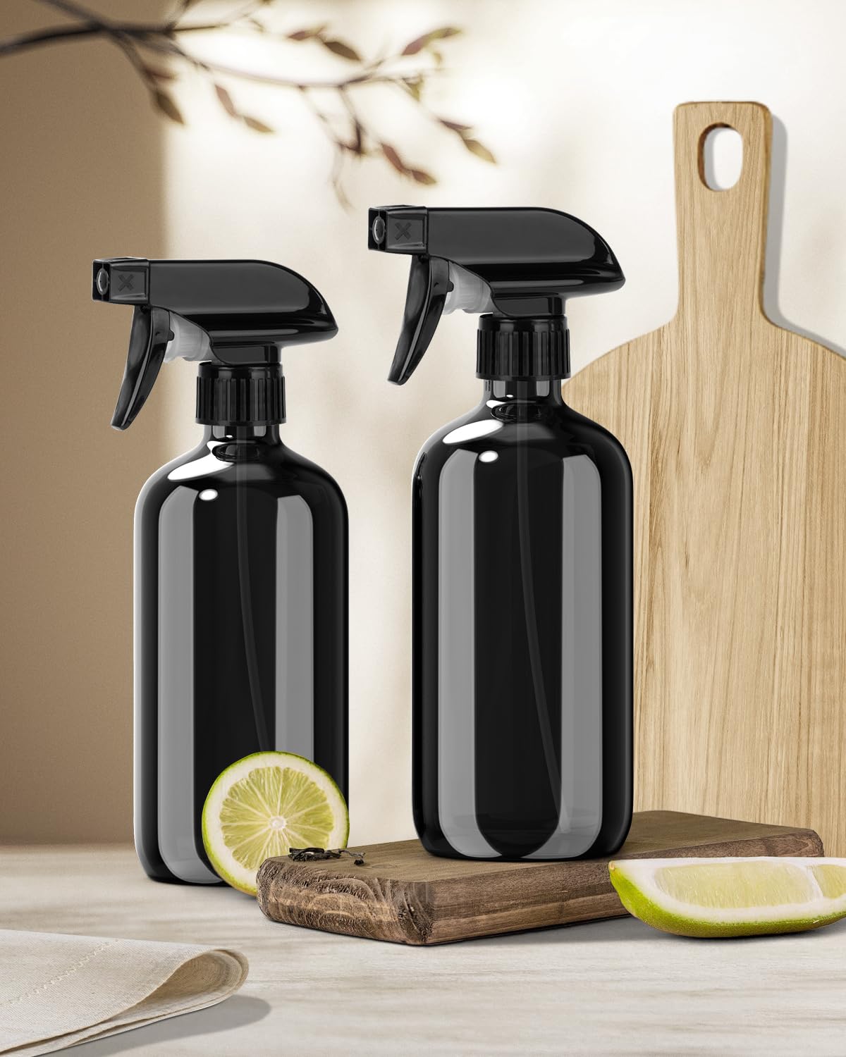 Bontip Glass Spray Bottle 16 oz for Cleaning, Plants (2 Pack, Amber)