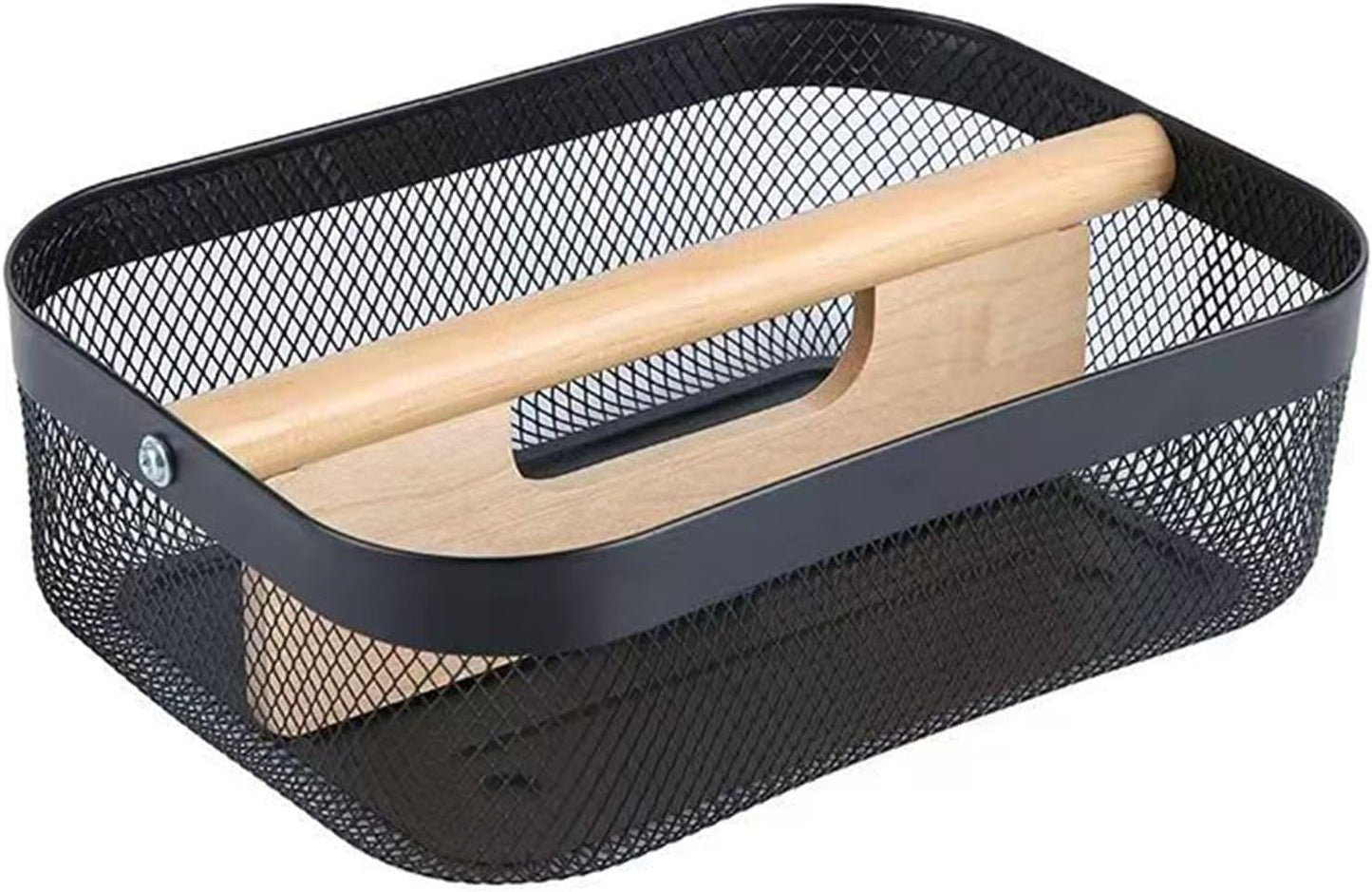 AJIODA Metal Mesh Steel Storage Basket, Garden Harvest Wire Organizer Basket Multi-functional Kitchen Fruit Basket with Wooden Removable Partition & Handle for Bathroom Picnic Decor Cabinet, Grey
