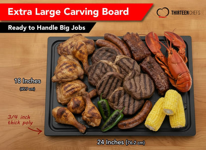 Thirteen Chefs 18x12 White Cutting Board with Groove, 1/2" Thick Plastic