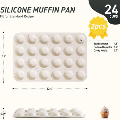 2 Pack 12 Cups Silicone Muffin Pan with Metal Reinforced Frame Regular Size Silicone Molds Cupcake Cake Baking Pans Cookie Baking Chocoflan Cupcake Mold Nonstick Muffin Tin Home Baking Supplies