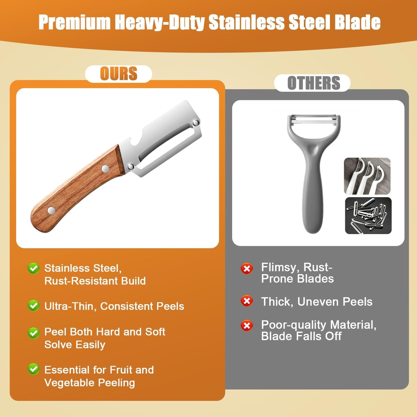 2PCS Multifunctional Vegetable Peeler for Kitchen,2-in-1 Stainless Steel Peeler Kitchen Tool with Wooden Handle and Bottle Opener for Fruit Apple Potato Pumpkin Papaya