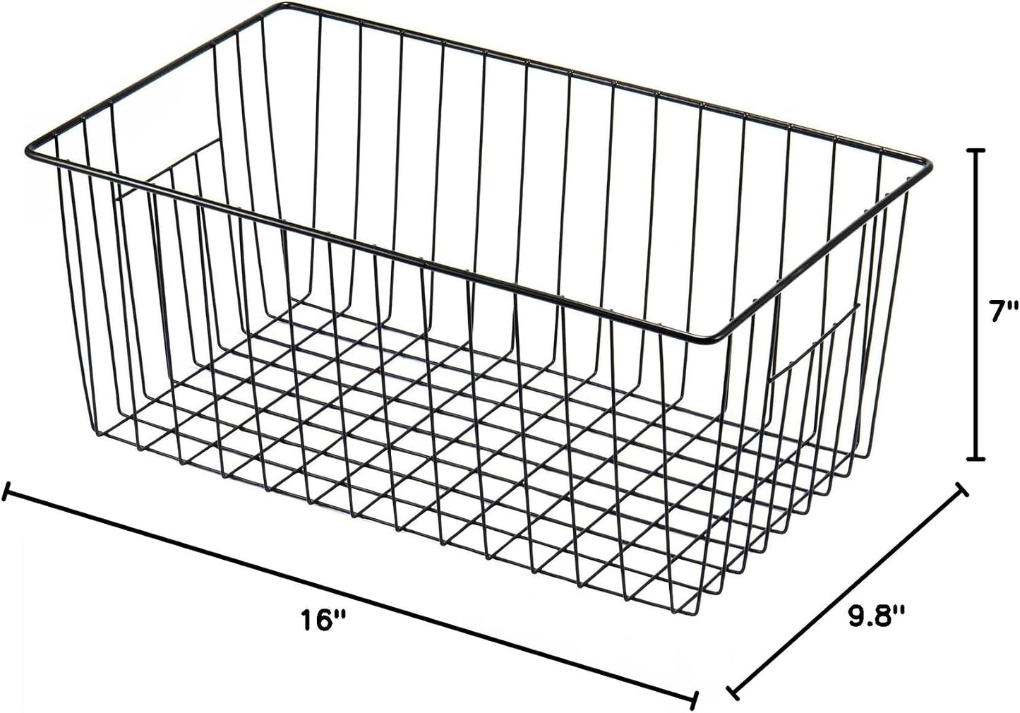 16inch Farmhouse Freezer Wire Baskets Organizer Storage Bins Large Organizer Baskets with Handles for Storage, Office, Kitchen, Pantry, Cabinet, Closets - Set of 6 (White 6)