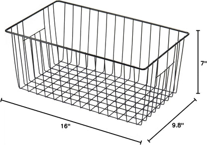 16inch Farmhouse Freezer Wire Baskets Organizer Storage Bins Large Organizer Baskets with Handles for Storage, Office, Kitchen, Pantry, Cabinet, Closets - Set of 6 (White 6)