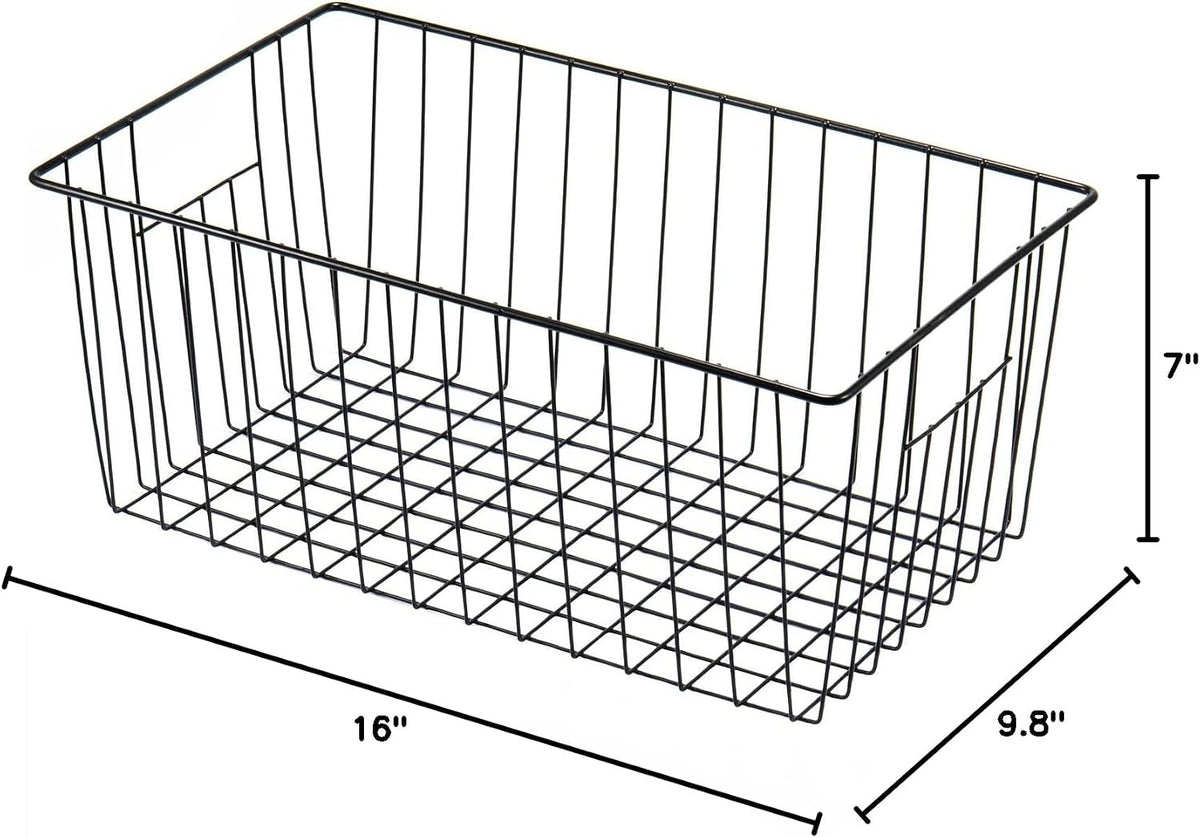 16inch Farmhouse Freezer Wire Baskets Organizer Storage Bins Large Organizer Baskets with Handles for Storage, Office, Kitchen, Pantry, Cabinet, Closets - Set of 6 (White 6)