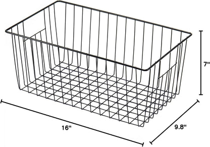 16inch Farmhouse Freezer Wire Baskets Organizer Storage Bins Large Organizer Baskets with Handles for Storage, Office, Kitchen, Pantry, Cabinet, Closets - Set of 6 (White 6)
