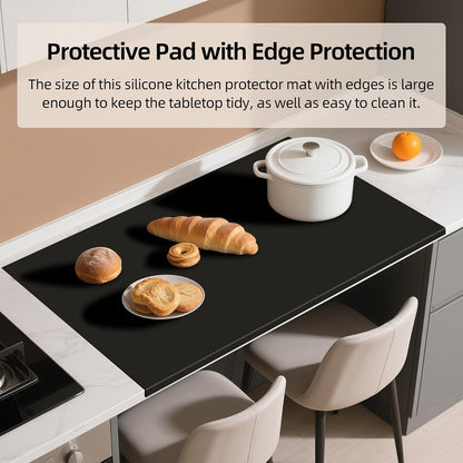 Silicone Mat with Edge Protection, 28" x 20" Large Kitchen Counter Protector Mat, Heat Resistant Desk Saver Pad for Craft Baking, Cut to Fit Placemat Non-Slip Easy to Clean Table Coffee Mat (White)