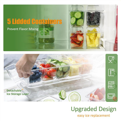 IVYHOME Chilled Condiment Server, Fruit Ice Serving Platter for Parties, Condiment Pots, Taco Bar Serving Set, Chilled Food Containers (Octagonal)
