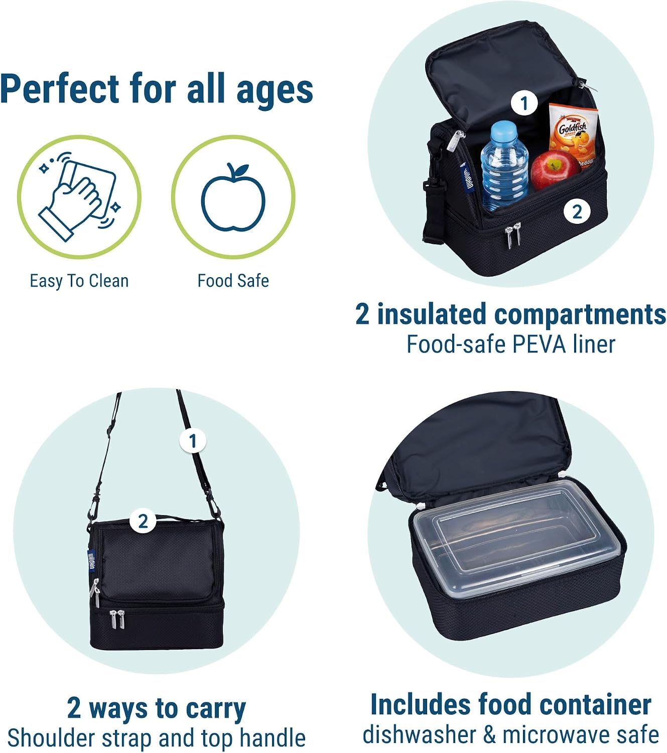 Wildkin Kids Two Compartment Insulated Lunch Bag – Keeps Food Hot or Cold, Easy-Clean Lining, Leak-Resistant & BPA-Free – Boys & Girls, Ideal for School, Travel & Daycare – Jurassic Dinosaurs
