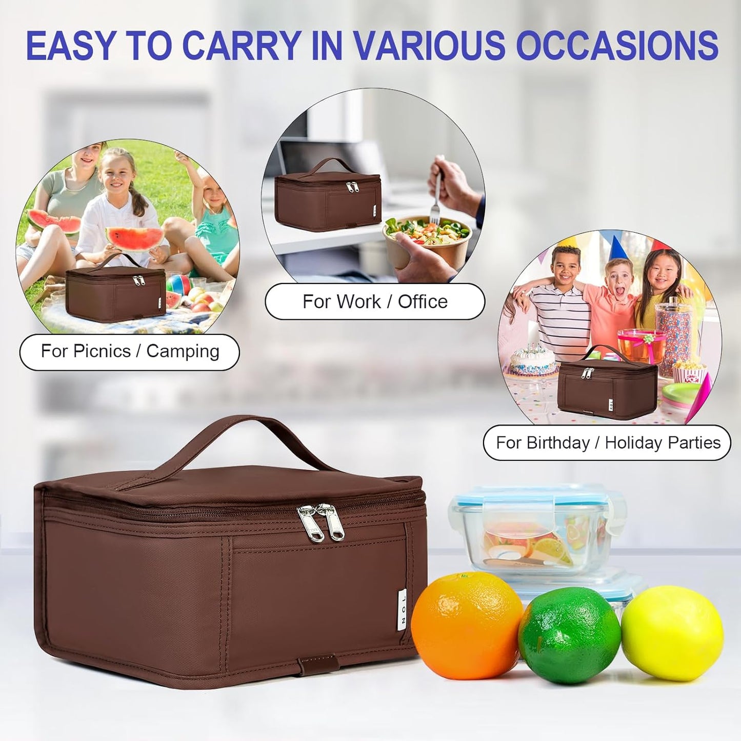NOL Mini Insulated Lunch Bag for Women Men Kids | Small Leakproof Reusable Lunch Tote | Fits 6 Cans 330ml | Thermal Cooler for Work School Picnic Camping, Navy blue