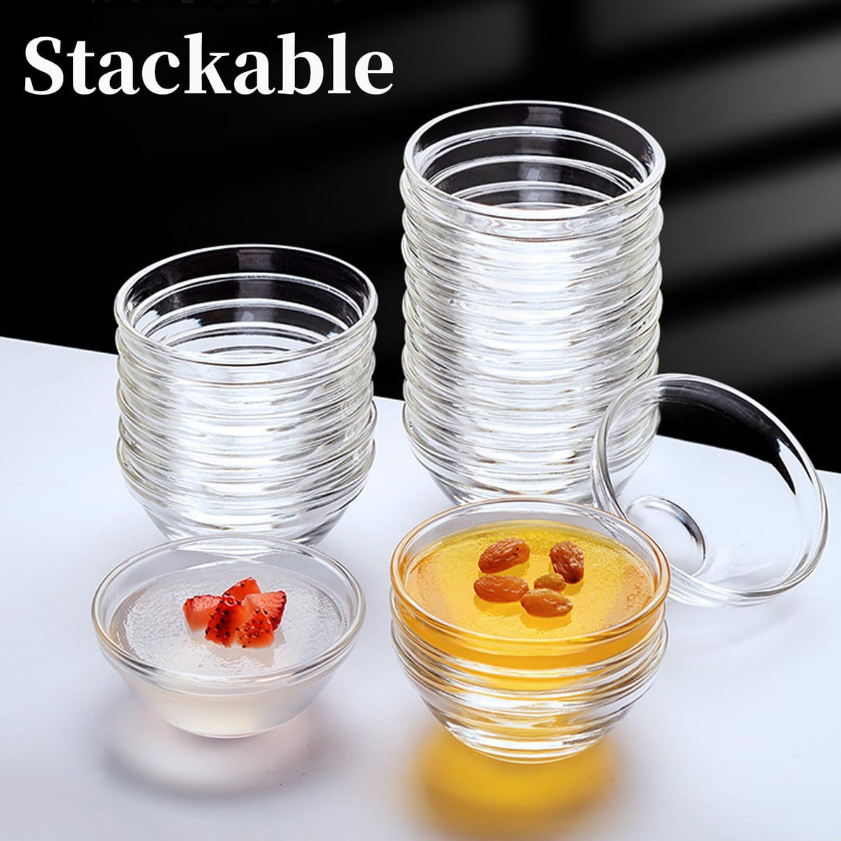 3in 2.5oz Small Clear Glass Ramekins Custard Bowls, 10 Pack Mini Glass Dipping Sauce Cups Pinch Bowl, Little Kitchen Condiment Ingredient Prep Salad Dishes, Dishwasher Microwave Freezer Safe