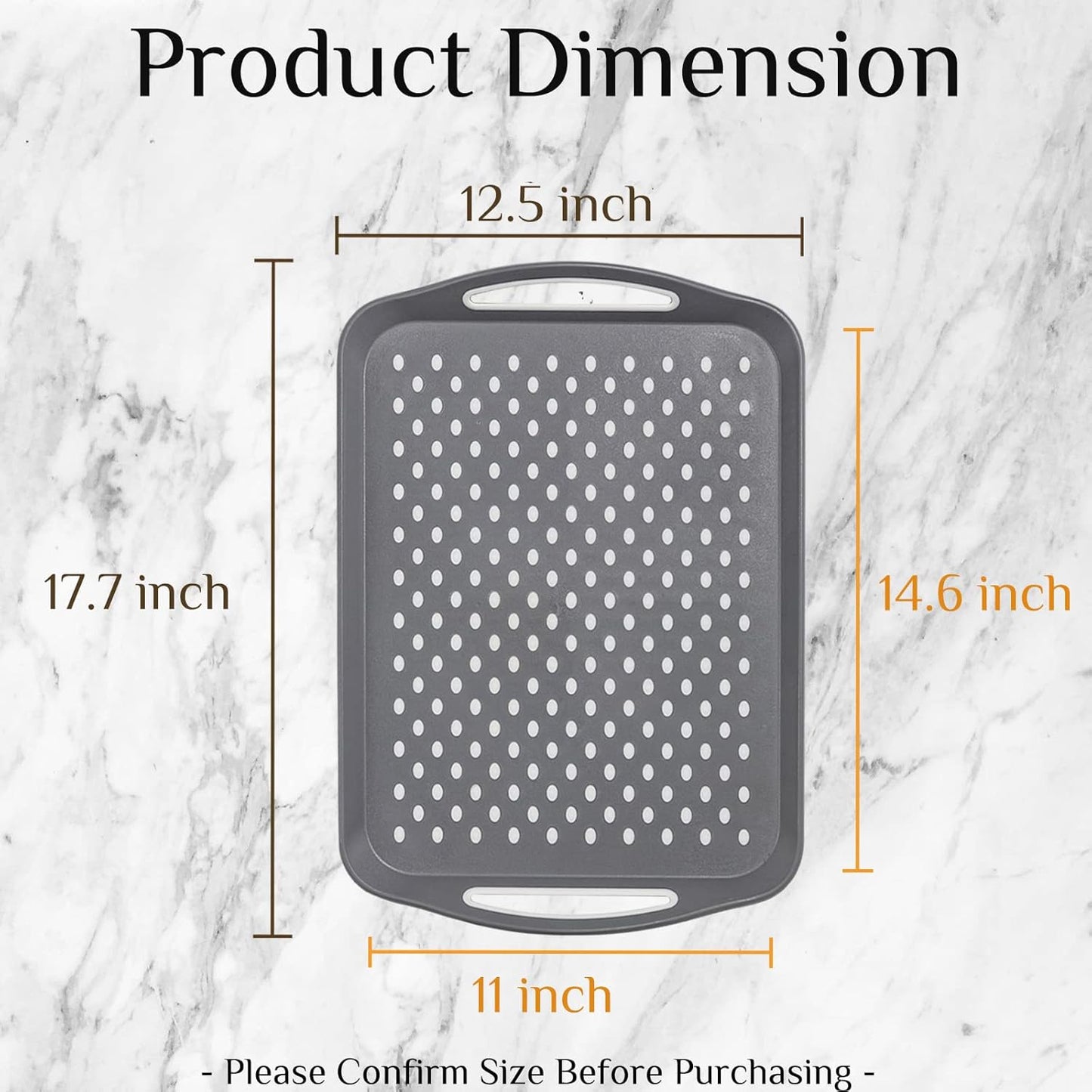 17.7" x 12.5" Anti-Slip Serving Trays with Handles, 3 Pcs X-Large Rectangular Food Serving Tray for Lap, Food Trays for Eating on Couch, Reusable and Durable, Grey