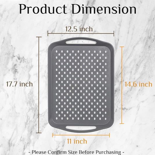 17.7" x 12.5" Anti-Slip Serving Trays with Handles, 3 Pcs X-Large Rectangular Food Serving Tray for Lap, Food Trays for Eating on Couch, Reusable and Durable, Grey