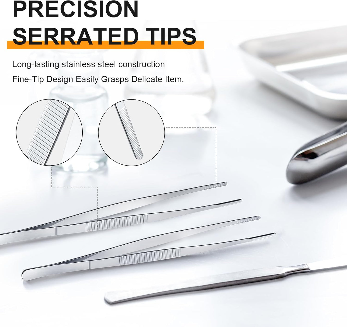 Yaomiao 4 Packs 12 Inch Bar Tweezers Silver Cocktail Tongs Long Garnish Tweezers Stainless Steel Bartender Kitchen Cooking Tongs for Cocktail Food Fruit Korean BBQ Bartender Chef, Multi-use