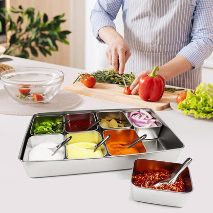 Yakumi Pans, Stainless Steel Yakumi Pan, Yakumi Mise En Place, Mise En Place Containers, 8 Compartment Stainless Steel Condiment Containers with Lids Spoons, Spice Box Indian Masala Dabba