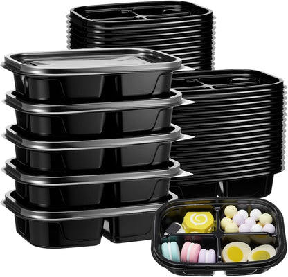 Chunful 36 Pcs 3 Compartment Transparent Snack Containers with Lids Disposable Bento Box Plastic Food Meal Prep Containers for Condiment Salad Dipping School Work Lunch