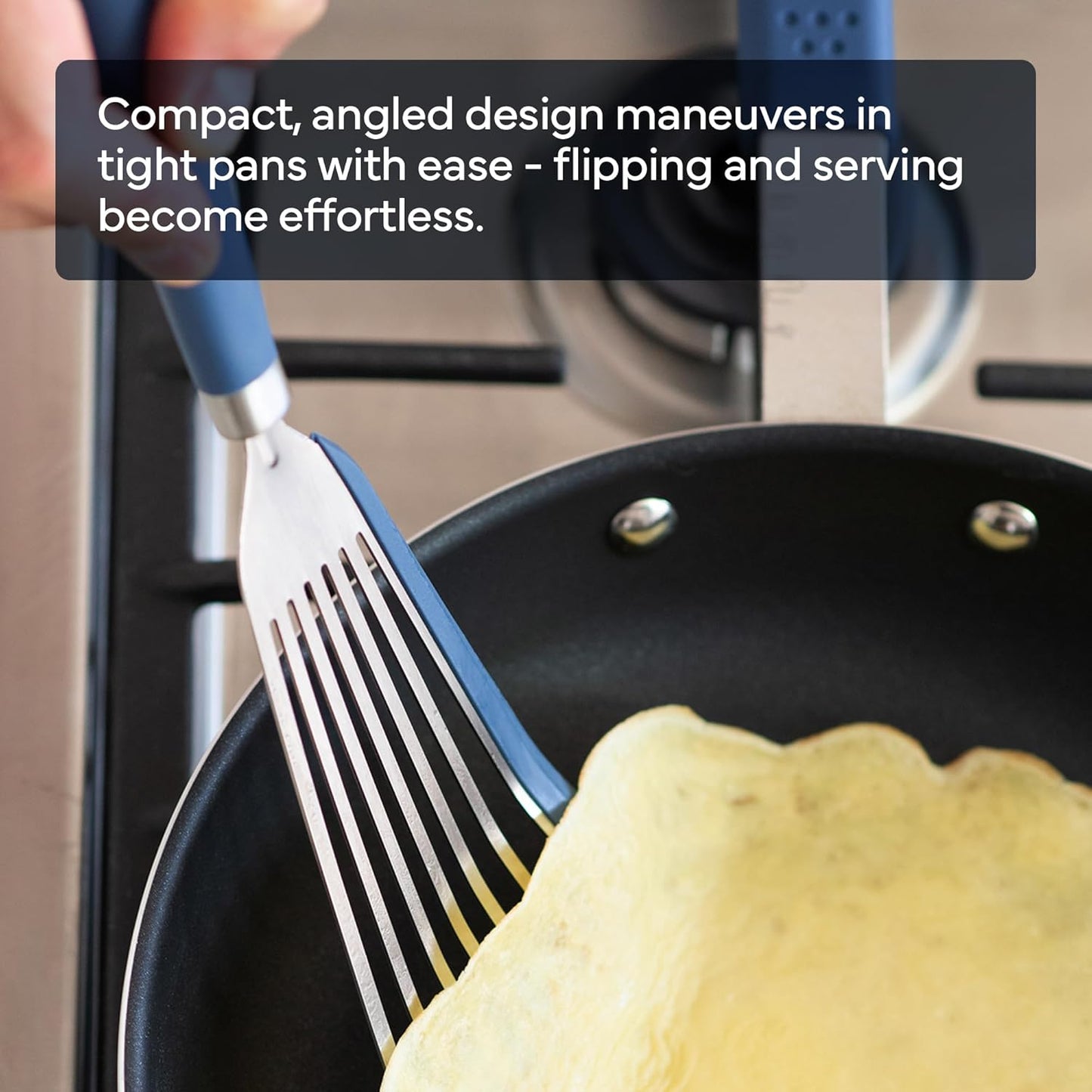 Misen Fish Stainless Steel Spatula - Slotted Turner for Cooking - Perfect for Frying - Heat Resistant - Dishwasher Safe -1mm Thick Flexible Flipper - Soft Silicone Grip Handle for Easy Use