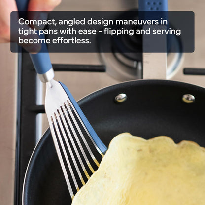 Misen Fish Stainless Steel Spatula - Slotted Turner for Cooking - Perfect for Frying - Heat Resistant - Dishwasher Safe -1mm Thick Flexible Flipper - Soft Silicone Grip Handle for Easy Use