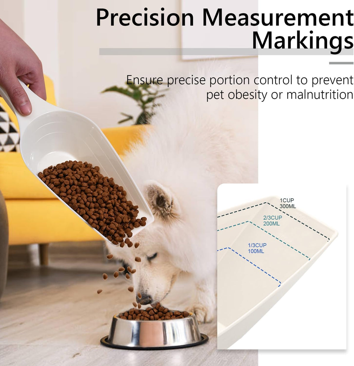 Food Scoop, Cup Capacity Dog Food Scooper With Measuring Lines For Dog, Puppy and Cat Coffee Bean Flour Scoop Set (Grey)