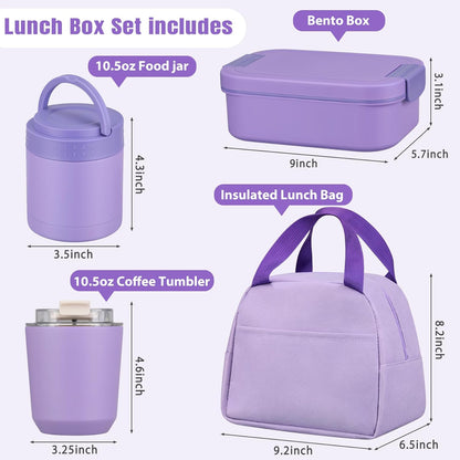 Large Bento Lunch Box Set for Adults Kids Women with 10.5oz Soup Thermo,Coffee Tumblers Men Girls Boys Teenagers Leak-Proof Lunch Food Containers with Lunch Bag