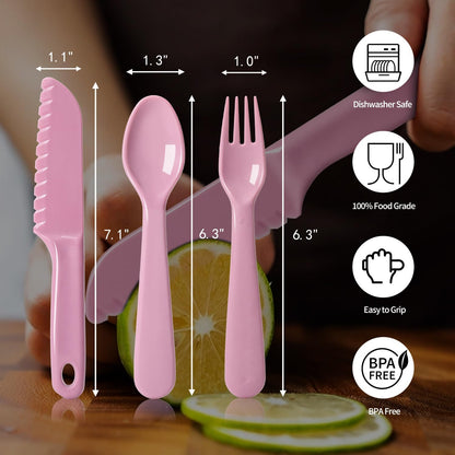 16Pcs Kids Plastic Utensils Kids Forks and Spoons Set, Multicolor Toddler Utensils, Reusable Kids Silverware Cutlery Set, Ideal for School Lunch Box, Camping, Travel, Party Favors BPA Free