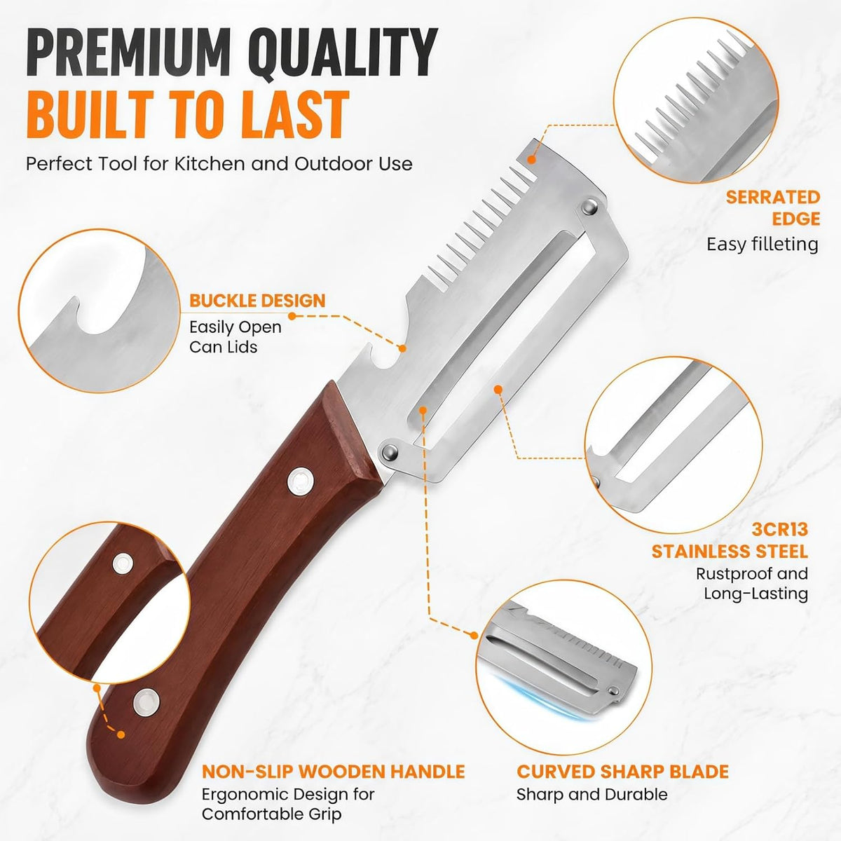 3-in-1 Vegetable Peeler with Scallion Shredder & Bottle Opener – Wide Stainless Steel Blade, Wooden Handle Julienne Cutter, Multi-Functional Kitchen Gadget for Home, Camping, Travel