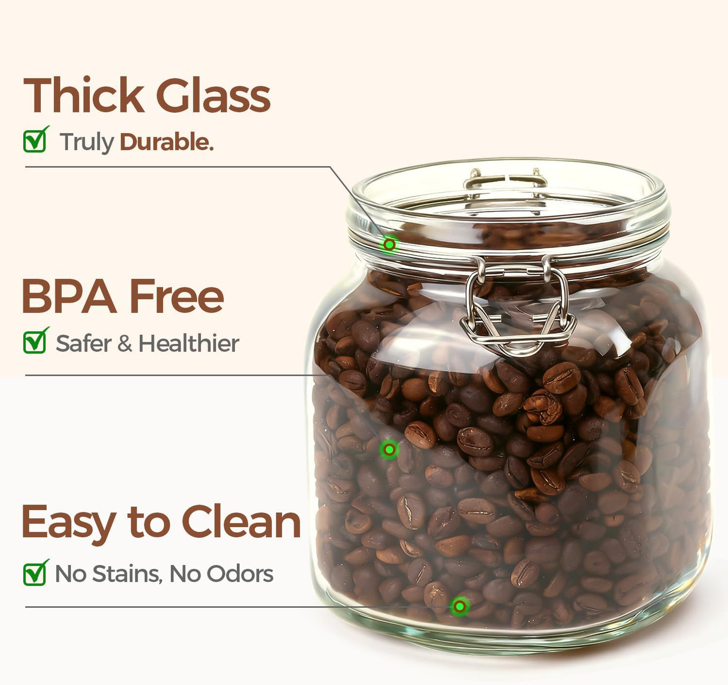 ComSaf Set of 3 Square Glass Jars with Airtight Lids (51 Oz) — Wire Clamp Canisters for Small-Batch Pickling, Kimchi, Bulk Dry Food, Wide Mouth Space Saving Kitchen Pantry Organization Jars