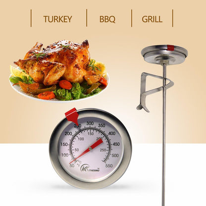 KT THERMO Candy/Deep Fry Thermometer with Instant Read,Dial Thermometer,12" Stainless Steel Stem Meat Cooking Thermometer,Best for Turkey,BBQ,Grill,Analog display