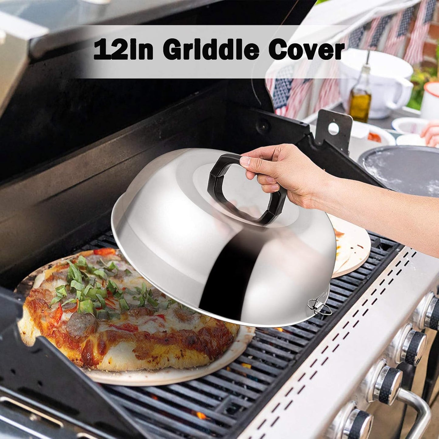 HaSteeL Cheese Melting Dome Set of 2, 12 Inch Round Basting Cover Metal Steam Cover, Stainless Steel Griddle Accessories for Flat Top Grill/Outdoor BBQ/Kitchen Cooking