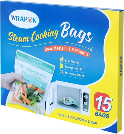 Microwave Steamer Bags 30 Pack Zip Steam Vegetable Cooking Bag for Potatoes Meat, 7.9 X 8.7 Inches