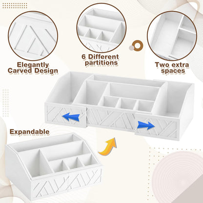 Paper Plate Dispenser Extendable, Paper Plate Holder for Kitchen Counter Wood Silverware Utensil Caddy Cutlery Flatware Organizer Box for Cups Spoons Forks Kitchen Accessories(Black)