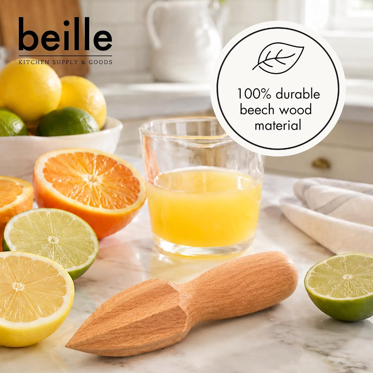 Beille Natural Beechwood Handheld Citrus Reamer, 6.5 Inches