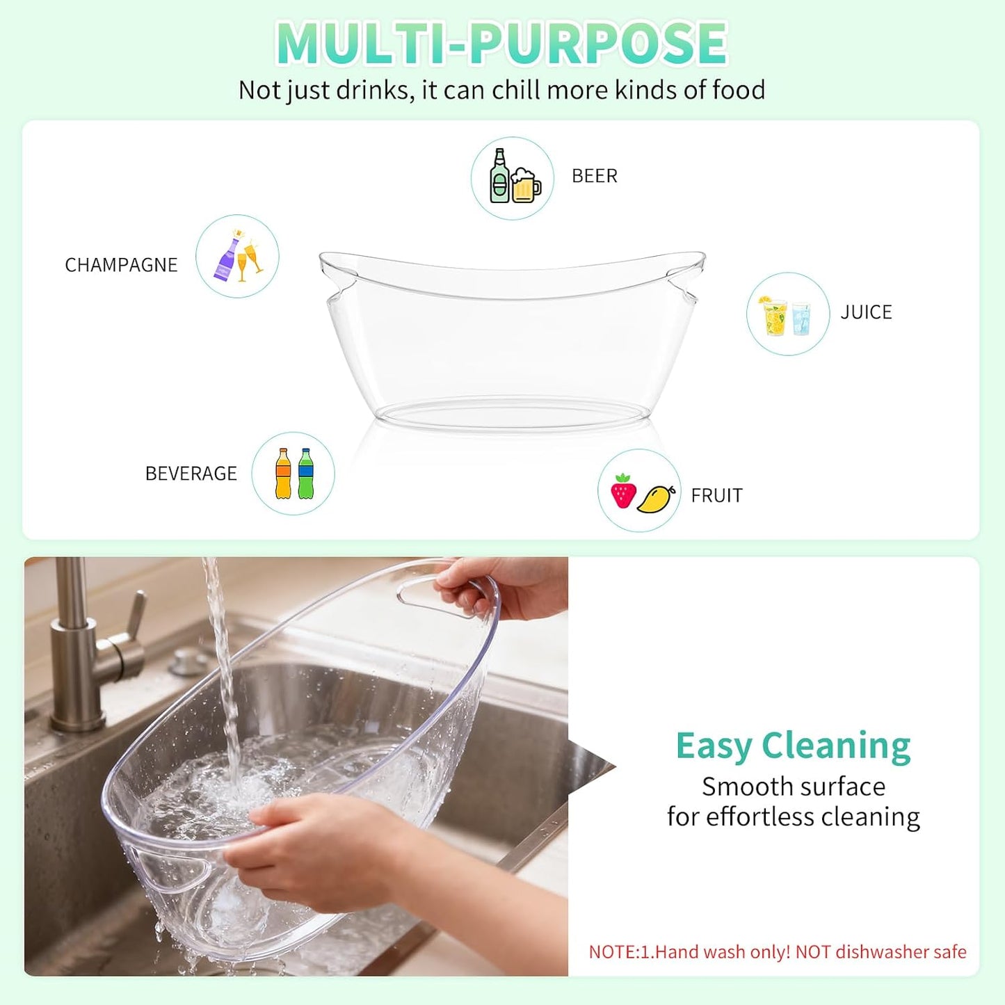 Ice Buckets for Parties, 2 Pack 5.5L Clear Acrylic Champagne Beverage Buckets Tub with Scoops & Wine Bottle Opener, Large Ice Bucket for Mimosa Bar, Wine, Beer, Cocktails & Drinks (3-5 Bottles)