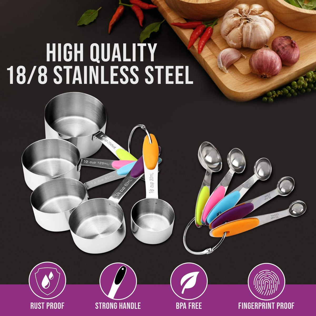 Measuring Cups and Spoons Set. Includes 10 Stainless Steel Measuring Spoons and Cups Set and 1 Plastic Measuring Cup. Liquid Measuring Cups Set and Dry Metal Measuring Cup Set