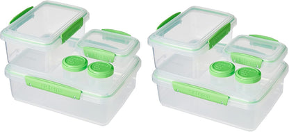 Sistema 6-Piece Food Storage Containers with Salad Dressing and Condiment Containers and Lids for Meal Prep, Dishwasher Safe, Clear/Green
