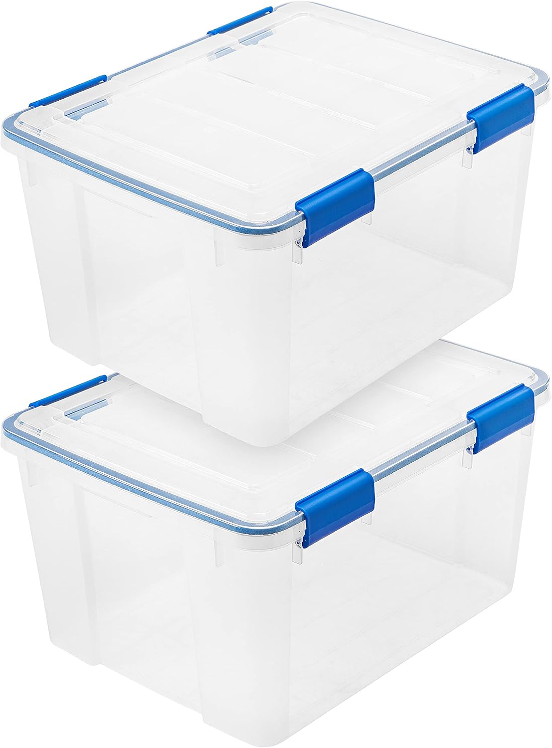 IRIS USA WeatherPro 16 Qt Storage Bins with Lids, 3 Pack, BPA-Free Plastic Gasket Box with Tight Latch and Seal, Stackable Nestable Tote Tub - Clear/Blue