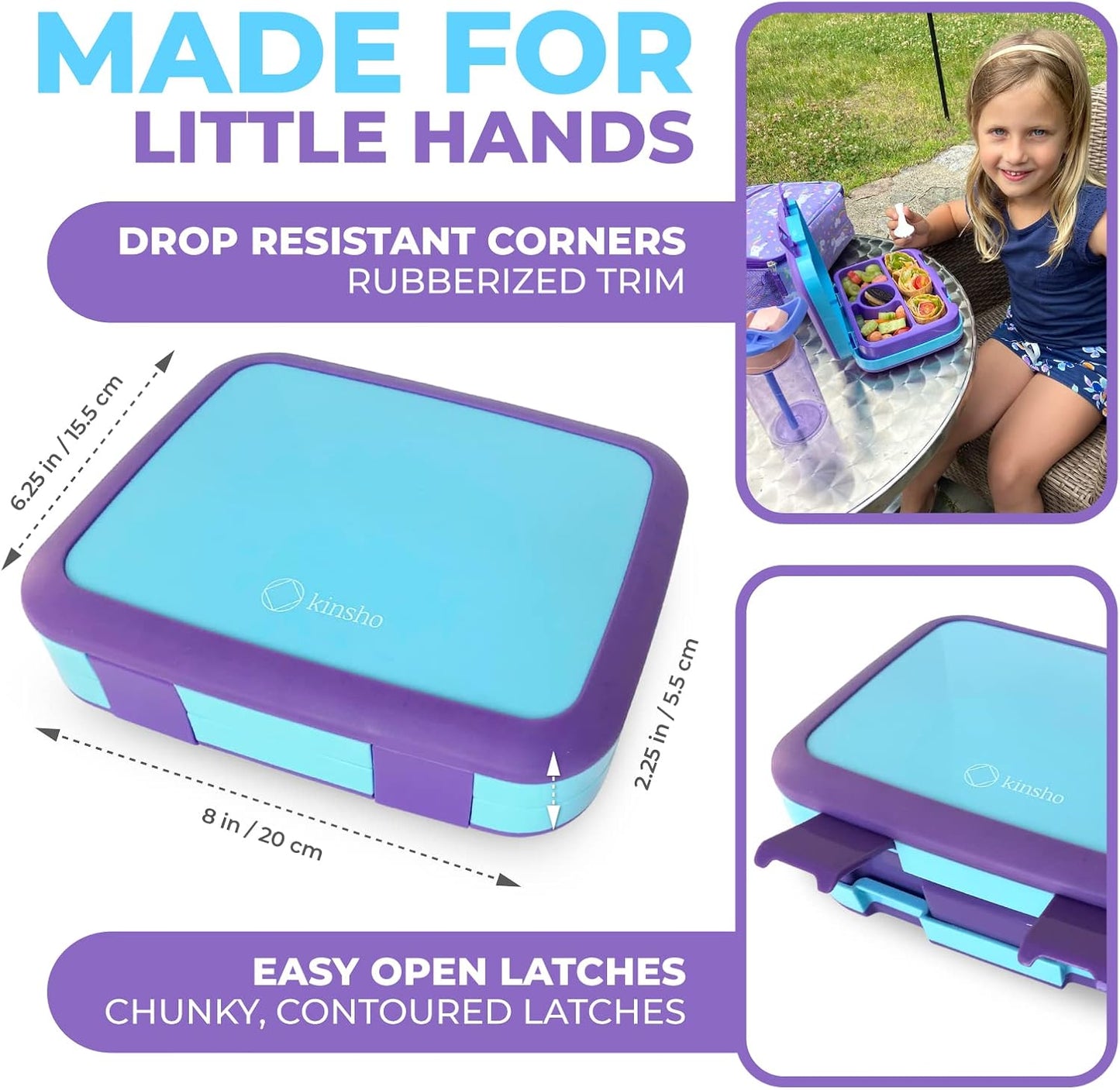 Kids Lunch Box - Bento Box for Boys Toddler Daycare, 4 Portion Sections with Lid, Snack Container Pre-School Kid Lunches Toddlers Removable Tray BPA Free, 3+ Years Old, Blue Rocket Dinosaur