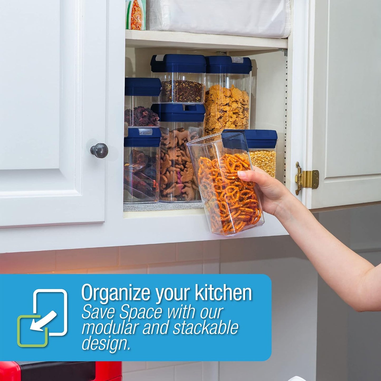Set of 7 Airtight Food Storage Containers - Pantry Organizer Bins, BPA Free Plastic Containers plus Dry Erase Marker and Labels, White