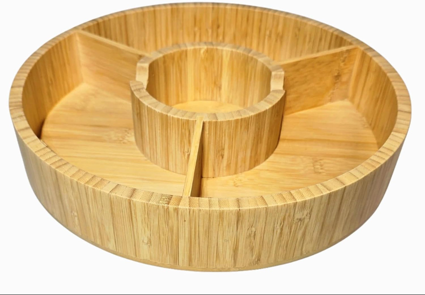 Premium Bamboo Veggie Tray w/Removable Ceramic Dip Bowl- Wooden Serving Platter for Cut Vegetables, Chips, Dips, and Appetizers - Perfect Party Tray for Entertaining (12”)