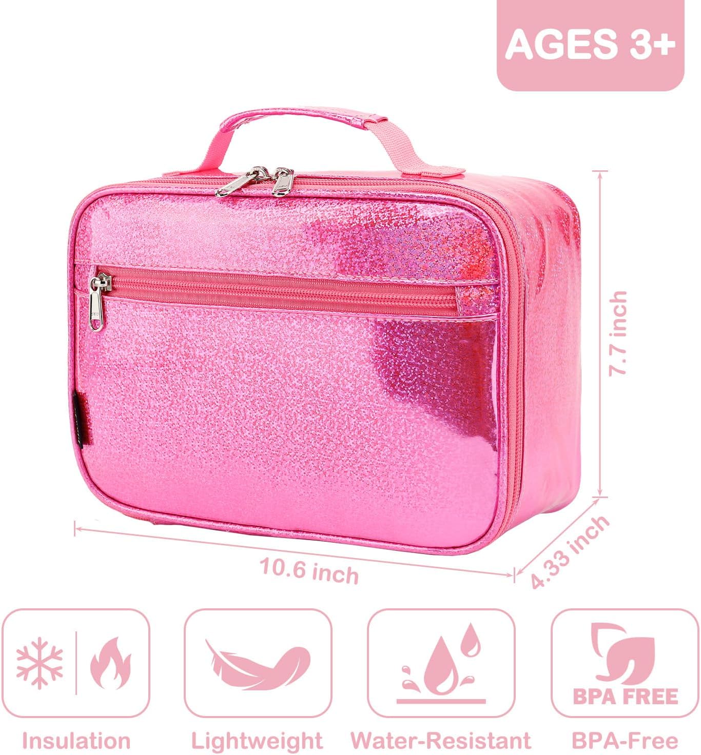 FlowFly Kids Lunch box Insulated Soft Bag Mini Cooler Back to School Thermal Meal Tote Kit for Girls, Boys, Black