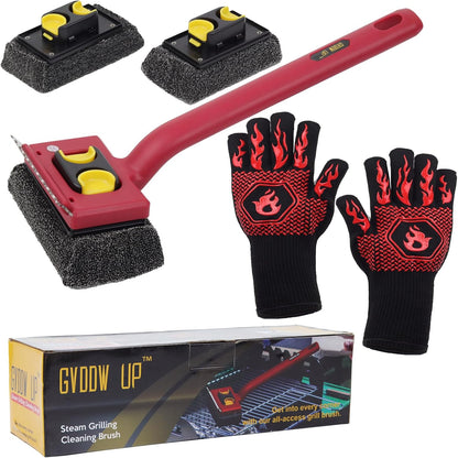 Grill Brush Bristle Free with Scraper,Grill Cleaner Brush with 2 Replacement Heads and Heat Resistant Gloves,Safe Grill Brush for Outdoor Grill,BBQ Grill Brush for Any Grill