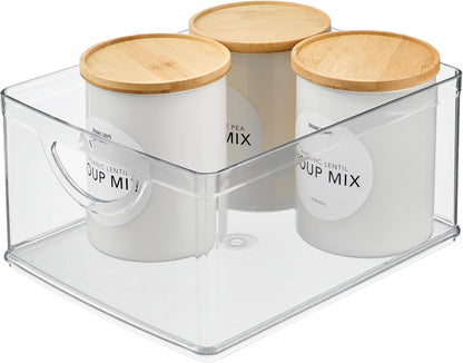 iDesign Pantry Storage Bins with Handles - Organizer Bins for Cabinets or Fridge - Set of 2 - Clear