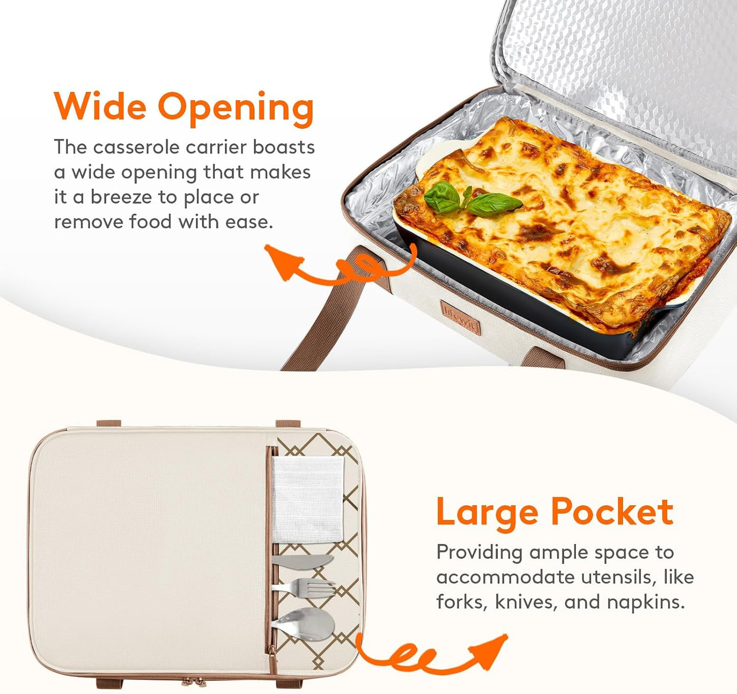Lifewit Insulated Double Decker Casserole Carrier, Expandable Lasagna Lugger Tote Bag for Hot or Cold Food, Fits 9" x 13" Baking Dish for Potluck Parties, Picnic and Cookouts, Grey-Geometric