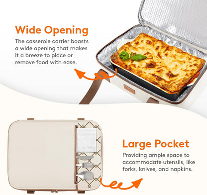 Lifewit Insulated Double Decker Casserole Carrier, Expandable Lasagna Lugger Tote Bag for Hot or Cold Food, Fits 9" x 13" Baking Dish for Potluck Parties, Picnic and Cookouts, Grey-Geometric