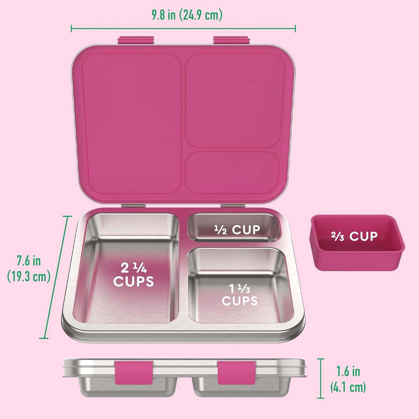 Bentgo Kids Stainless Steel Leak-Resistant Lunch Box - 3-Compartments with Bonus Silicone Container, Durable, Eco-Friendly, Dishwasher Safe, BPA-Free, Ideal for School, Ages 3+ (Silver)