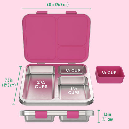 Bentgo Kids Stainless Steel Leak-Resistant Lunch Box - 3-Compartments with Bonus Silicone Container, Durable, Eco-Friendly, Dishwasher Safe, BPA-Free, Ideal for School, Ages 3+ (Silver)