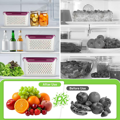 12 Pieces Fruit Storage Containers For Fridge with Removable Colanders